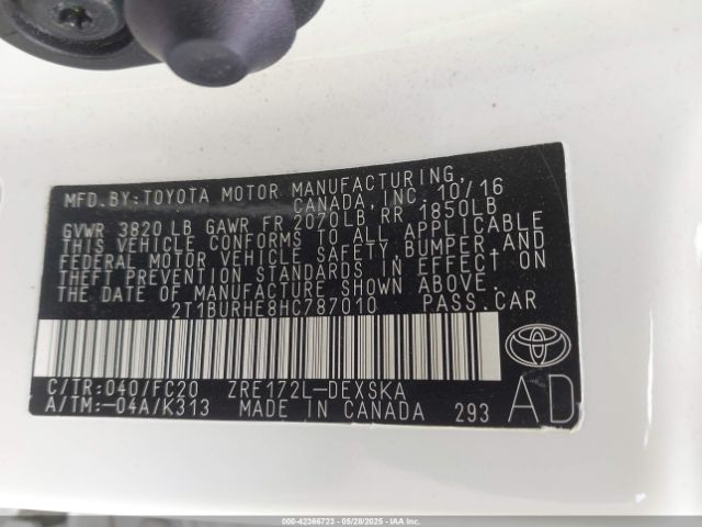 2T1BURHE8HC787010 Toyota COROLLA SE