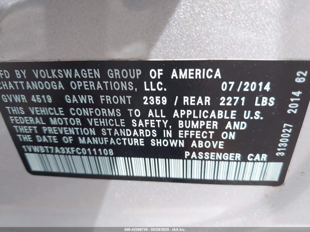 Volkswagen 2015 2015 1VWBT7A3XFC011108 Image 9