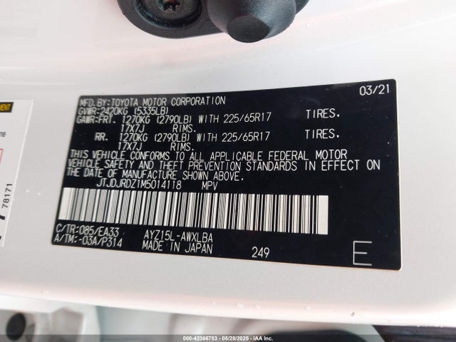 JTJDJRDZ1M5014118 Lexus 2ar-fxe, 2jm+2fm
