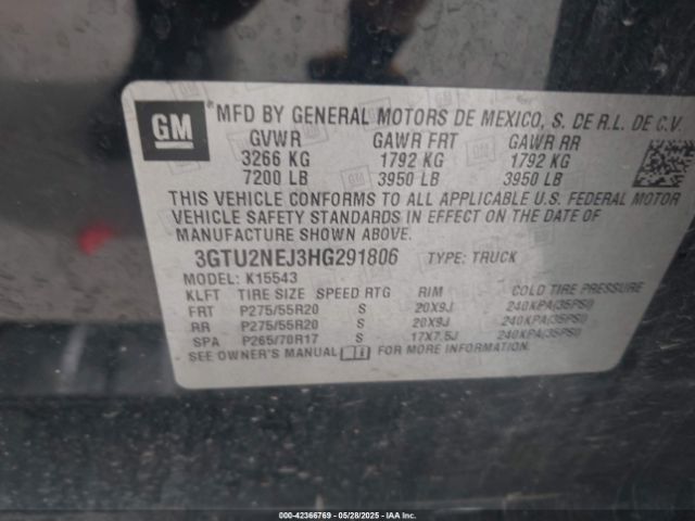 3GTU2NEJ3HG291806 GMC Sierra 1500 Slt