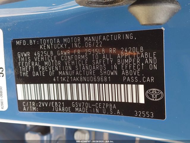 2022 TOYOTA CAMRY 4T1KZ1AK8NU069681 Photo 8