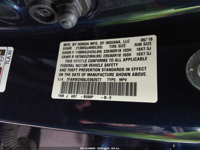 7FARW2H80JE062677 Honda l15be