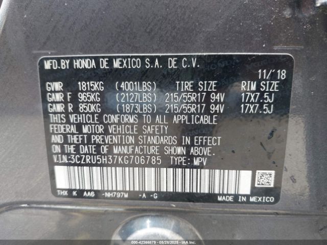 3CZRU5H37KG706785 Honda HR-V LX