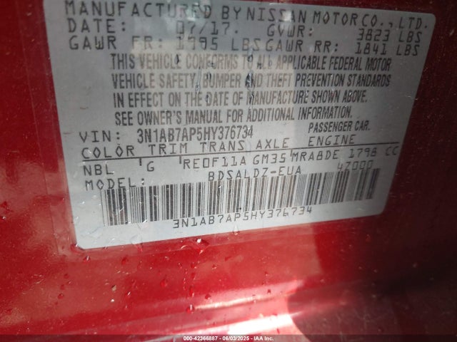 3N1AB7AP5HY376734 Nissan SENTRA SV