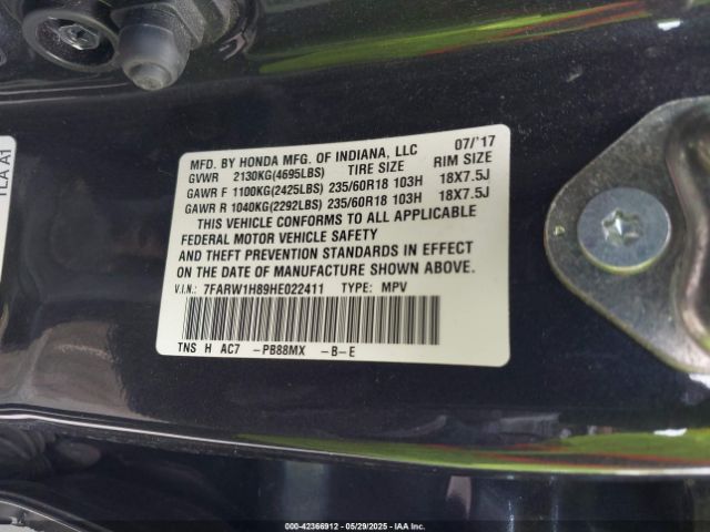 7FARW1H89HE022411 Honda Cr-v Ex-l/ex-l Navi