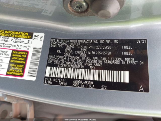 2021 TOYOTA HIGHLANDER 5TDEBRCH5MS066519 Photo 8