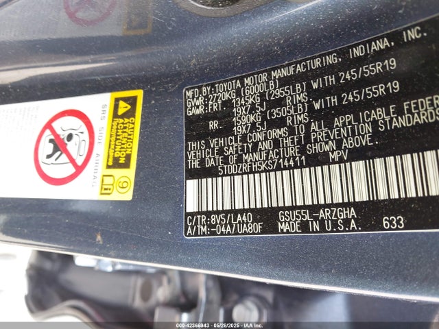 5TDDZRFH5KS714411 Toyota 2gr-fks