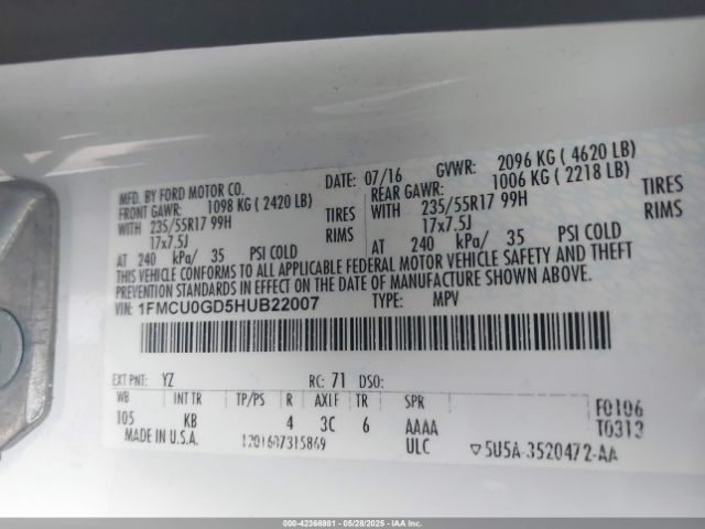 2017 FORD ESCAPE 1FMCU0GD5HUB22007 Photo 8