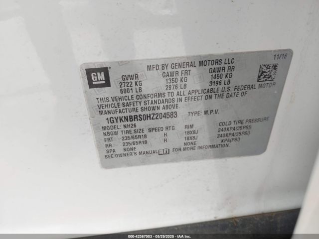 1GYKNBRS0HZ204583 Cadillac XT5 LUXURY