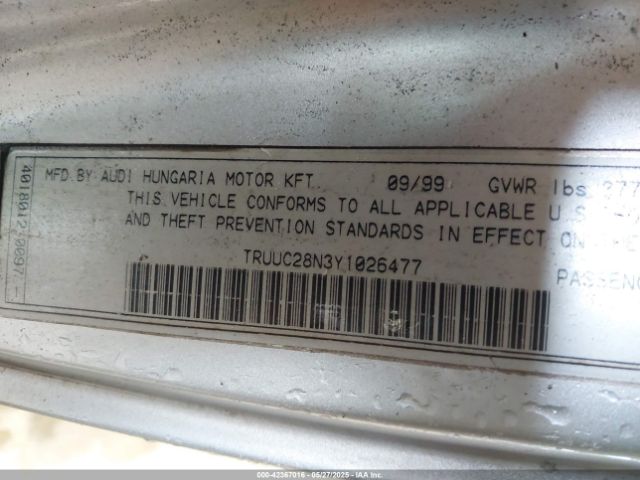 2000 AUDI TT TRUUC28N3Y1026477 Photo 8