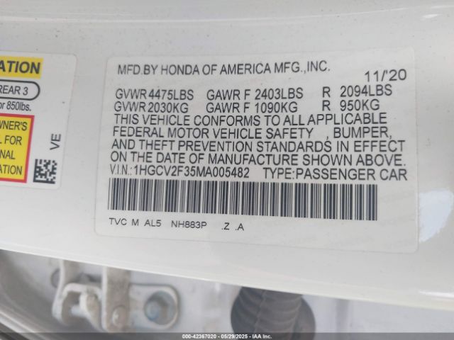 1HGCV2F35MA005482 Honda Accord Sport 2.0t