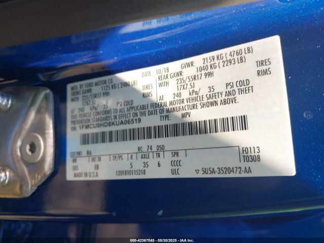 2019 FORD ESCAPE 1FMCU9HD8KUA06519 Photo 8