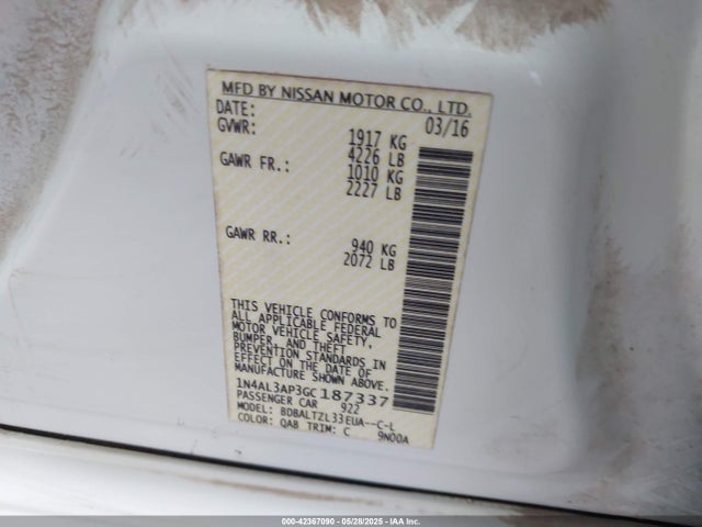 1N4AL3AP3GC187337 Nissan Altima 2.5 Sl