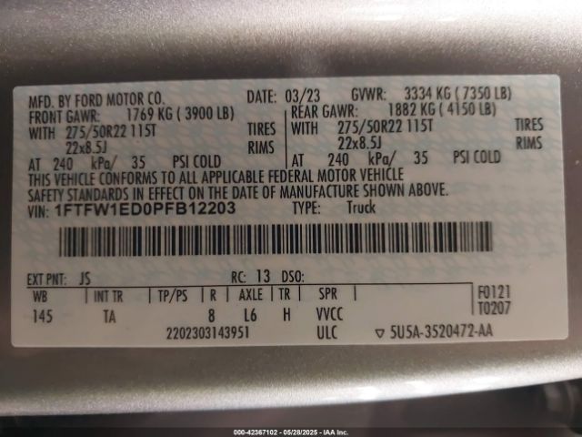 1FTFW1ED0PFB12203 Ford F-150 Limited