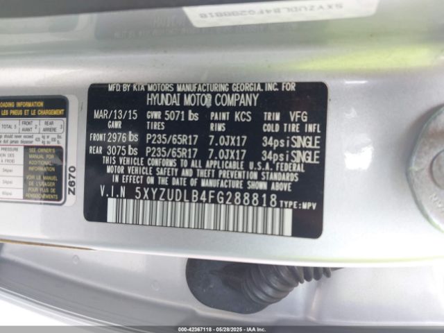 5XYZUDLB4FG288818 Hyundai Santa Fe Sport 2.4l