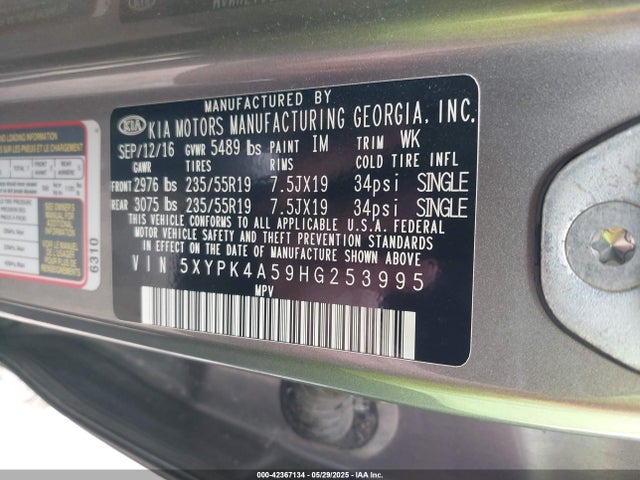 5XYPK4A59HG253995 KIA Sorento 3.3l Sx