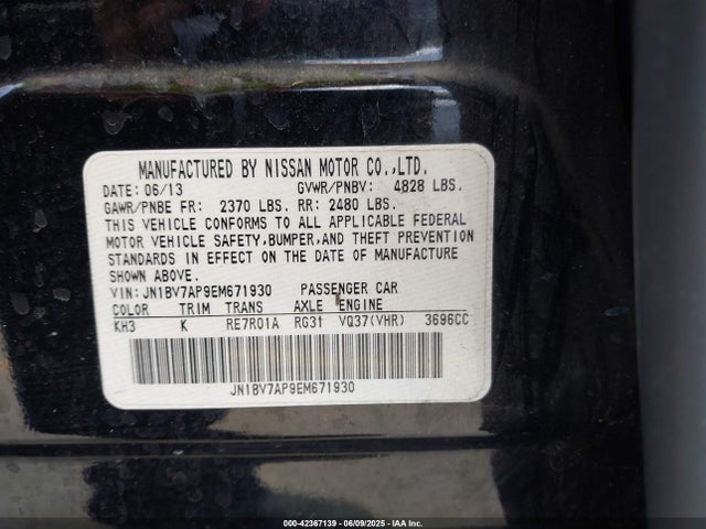 42367139 :رقم المزاد ، JN1BV7AP9EM671930 vin ، 2014 Infiniti Q50 Premium مزاد بيع