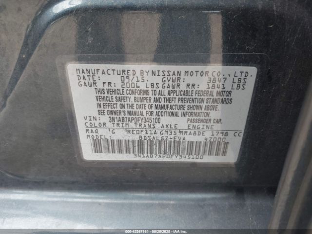 3N1AB7AP0FY345100 Nissan SENTRA SL