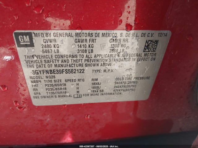 3GYFNBE39FS582122 Cadillac lfx - sidi, vvt, e85 max, alum