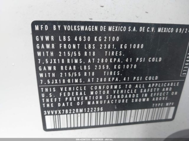 3VVVX7B22RM122296 Volkswagen Taos 1.5t Se