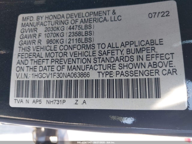 1HGCV1F30NA063866 Honda l15be