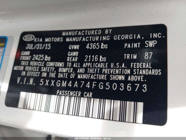 5XXGM4A74FG503673 KIA dohc gdi theta ii