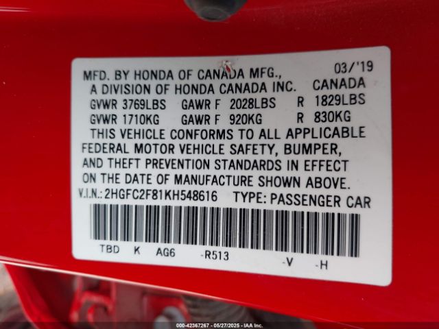 2HGFC2F81KH548616 Honda k20c2