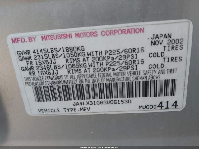 2003 MITSUBISHI OUTLANDER JA4LX31G63U061530 Photo 8