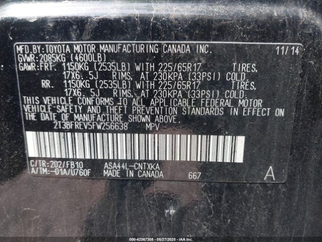 2T3BFREV5FW256638 Toyota RAV4 LE