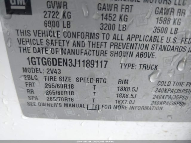 1GTG6DEN3J1189117 GMC CANYON SLT