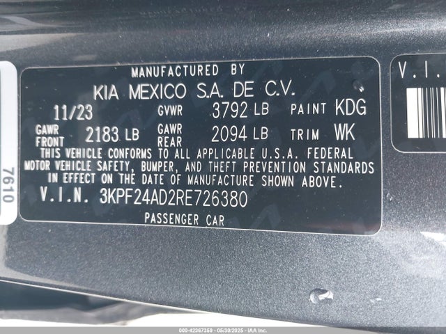 3KPF24AD2RE726380 KIA Forte Lxs