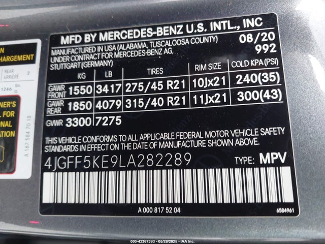 4JGFF5KE9LA282289 Mercedes-Benz m256