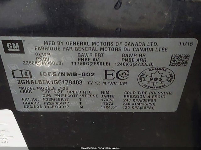 2GNALBEK1G6179403 Chevrolet lea - e85 max, aluminum