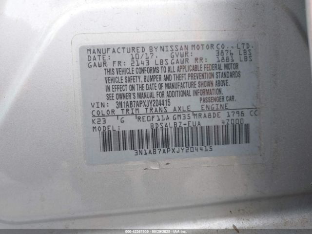 3N1AB7APXJY204415 Nissan SENTRA S