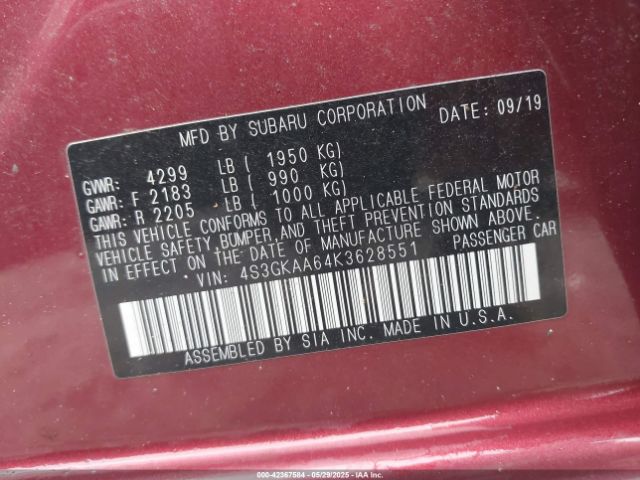 4S3GKAA64K3628551 Subaru Impreza 2.0i
