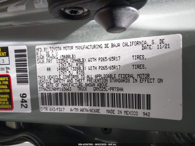3TMAZ5CN0NM165663 Toyota 2gr-fks