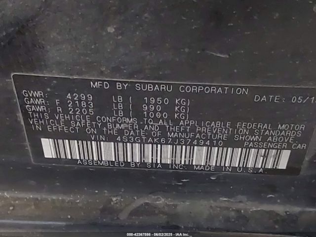4S3GTAK67J3749410 Subaru 2018