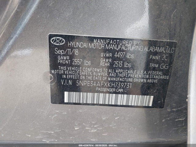 5NPE34AFXKH739731 Hyundai gdi theta-ii
