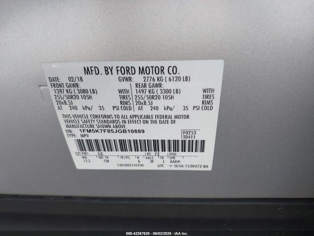 Ford 3.5l ti-vct 2018 1FM5K7F85JGB10889 Image 9
