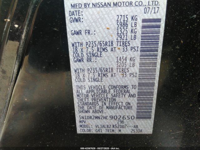 5N1DR2MN2HC902650 Nissan Pathfinder S