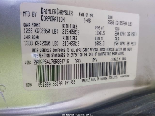 2006 CHRYSLER TOWN & COUNTRY 2A8GP54L76R884716 Photo 8