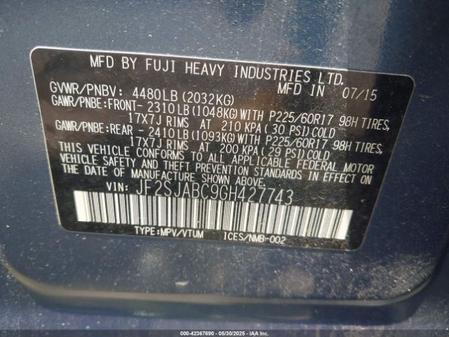 JF2SJABC9GH427743 Subaru Forester 2.5i