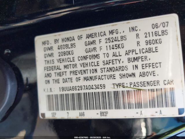 2007 ACURA TL 19UUA66297A043459 Photo 8