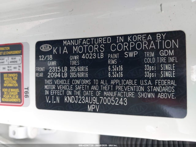 KNDJ23AU9L7005243 KIA mpi nu