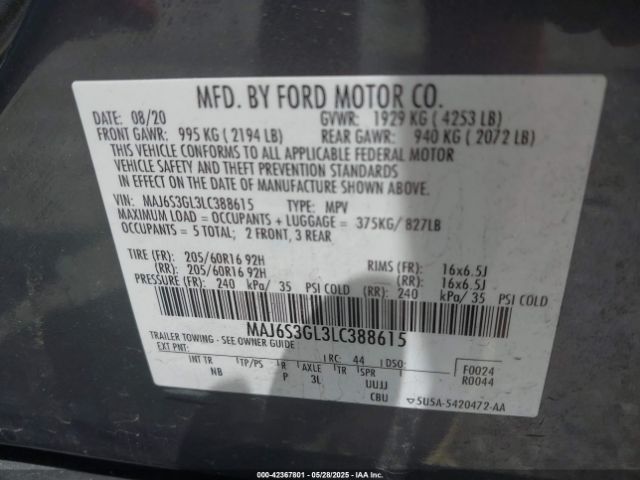 2020 FORD ECOSPORT MAJ6S3GL3LC388615 Photo 8