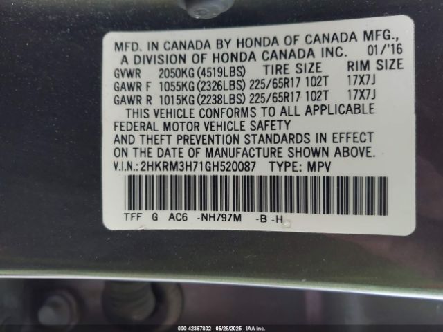 2HKRM3H71GH520087 Honda Cr-v Ex-l
