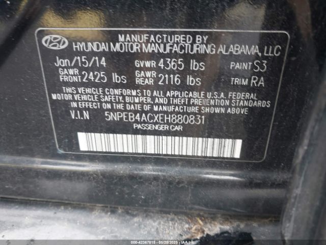 5NPEB4ACXEH880831 Hyundai SONATA GLS