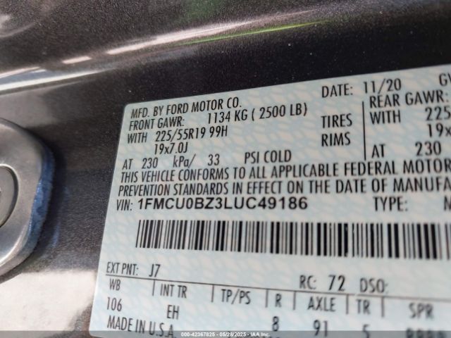 1FMCU0BZ3LUC49186 Ford Escape Se Sport Hybrid
