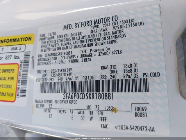 Ford 2019 2019 3FA6P0CD5KR180881 Image 9
