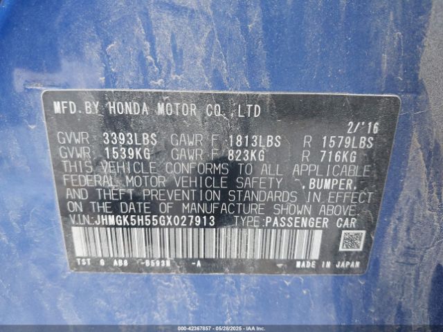 JHMGK5H55GX027913 Honda FIT LX